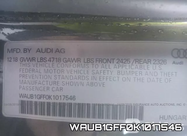 WAUB1GFF0K1017546 фото 10