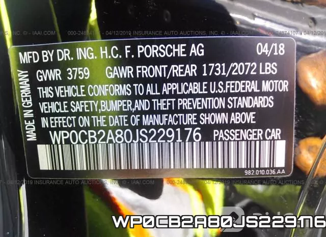 WP0CB2A80JS229176 фото 10