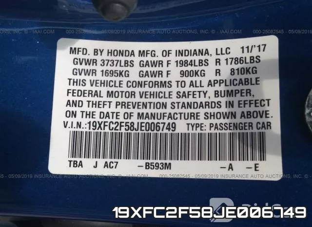 19XFC2F58JE006749 фото 10