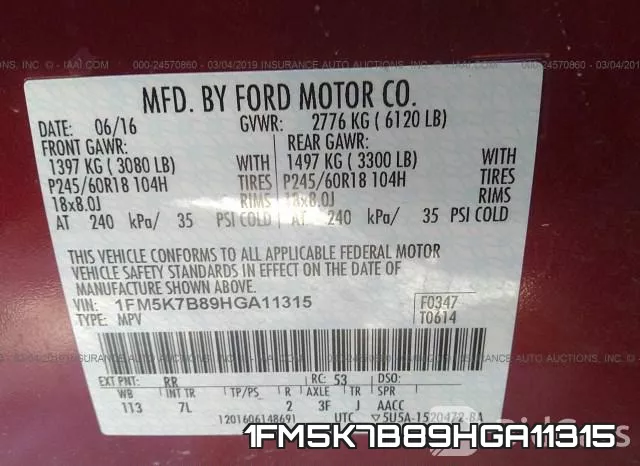 1FM5K7B89HGA11315 фото 10