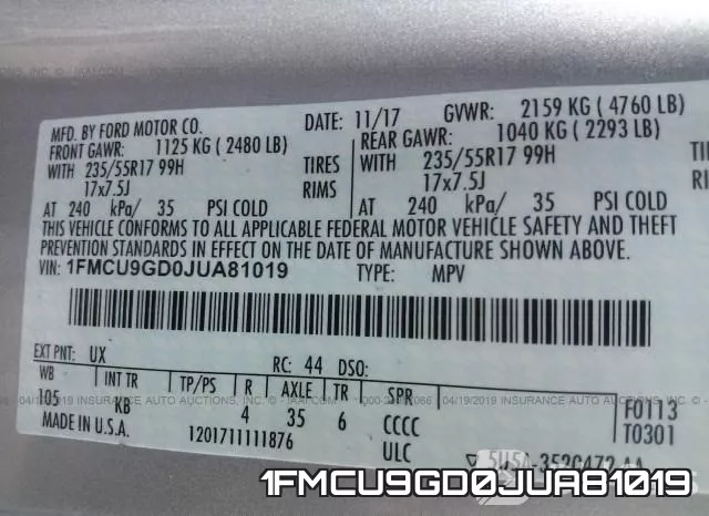 1FMCU9GD0JUA81019 фото 10