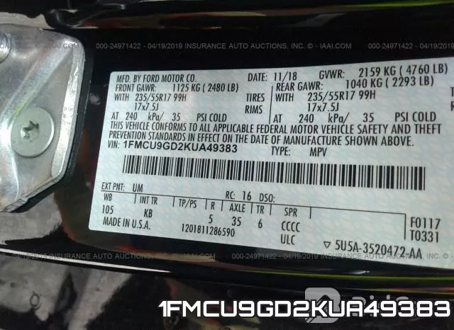 1FMCU9GD2KUA49383 фото 10