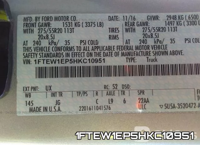 1FTEW1EP5HKC10951 фото 9