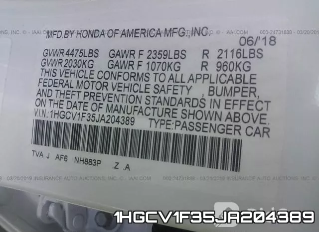 1HGCV1F35JA204389 фото 9
