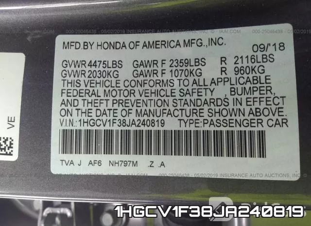 1HGCV1F38JA240819 фото 10