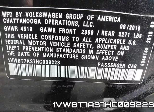 1VWBT7A37HC009223 фото 10