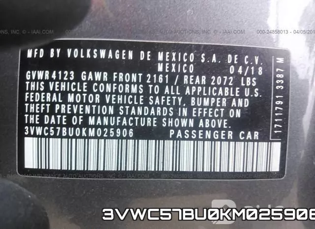 3VWC57BU0KM025906 фото 10