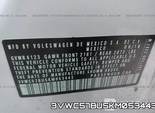 3VWC57BU5KM053443 фото 10