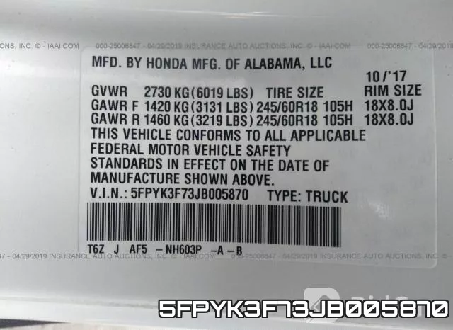 5FPYK3F73JB005870 фото 10
