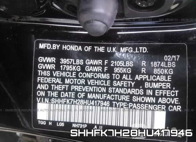 SHHFK7H28HU417946 фото 10