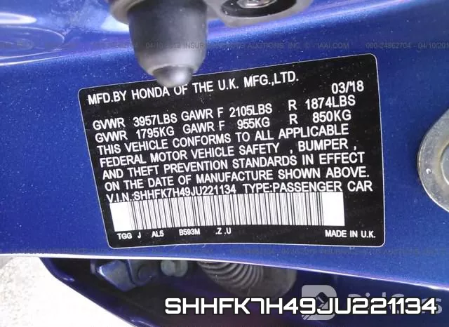 SHHFK7H49JU221134 фото 10