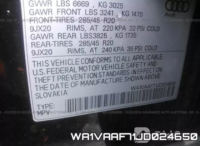 WA1VAAF71JD024650 фото 9