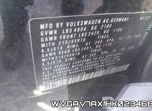 WVGAV7AX1HK023468 фото 10