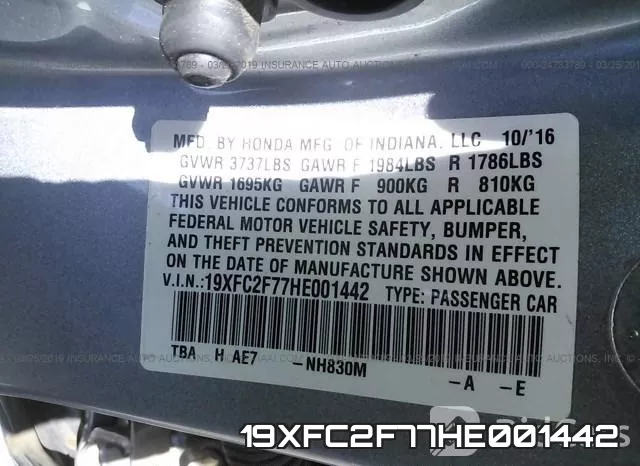 19XFC2F77HE001442 фото 10