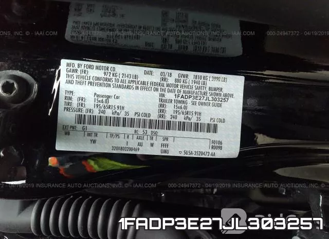 1FADP3E27JL303257 фото 10