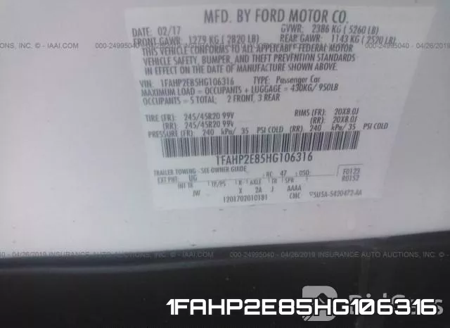 1FAHP2E85HG106316 фото 10