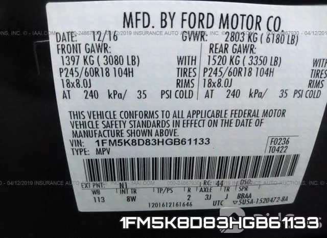1FM5K8D83HGB61133 фото 10