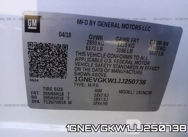 1GNEVGKW1JJ250738 фото 10