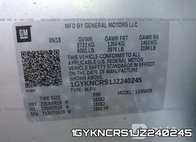 1GYKNCRS1JZ240245 фото 10
