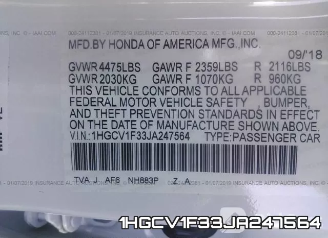 1HGCV1F33JA247564 фото 10
