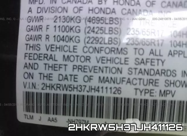 2HKRW5H37JH411126 фото 10