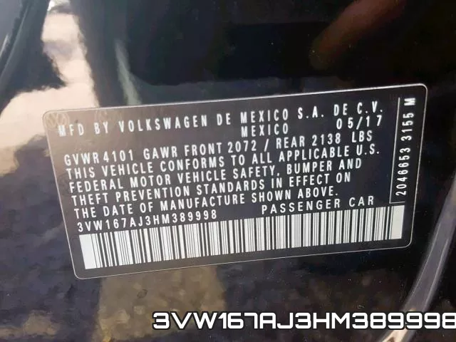 3VW167AJ3HM389998 фото 2