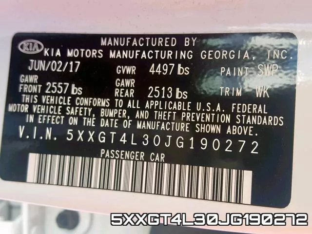 5XXGT4L30JG190272 фото 2