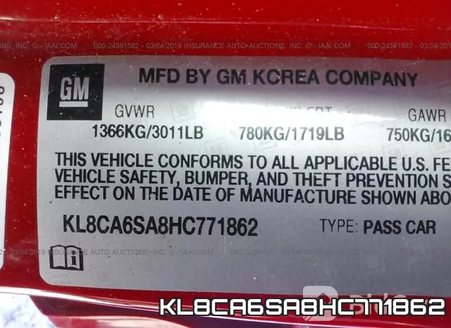 KL8CA6SA8HC771862 фото 10