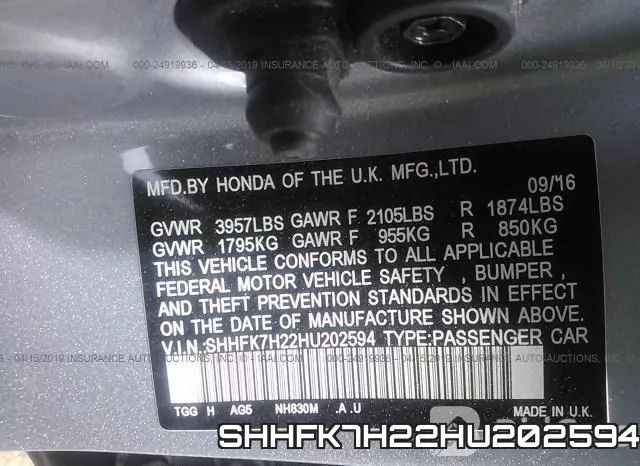 SHHFK7H22HU202594 фото 10