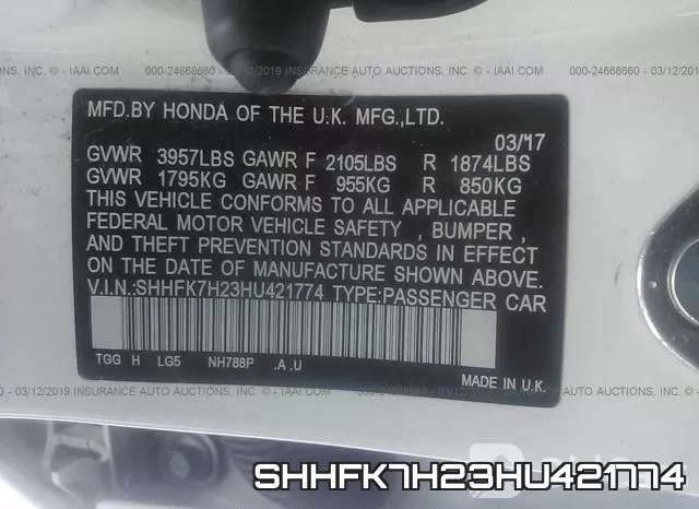 SHHFK7H23HU421774 фото 10