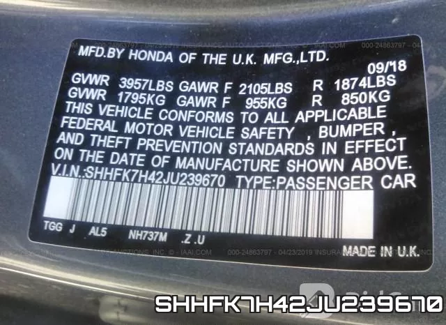 SHHFK7H42JU239670 фото 10