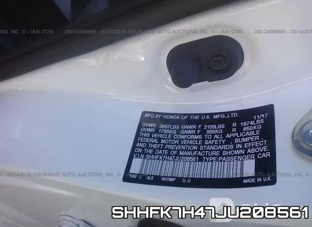 SHHFK7H47JU208561 фото 10