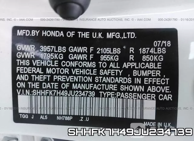 SHHFK7H49JU234739 фото 10