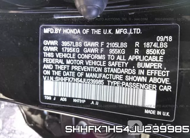SHHFK7H54JU239985 фото 10