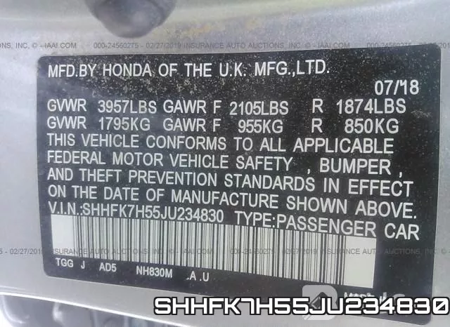 SHHFK7H55JU234830 фото 10