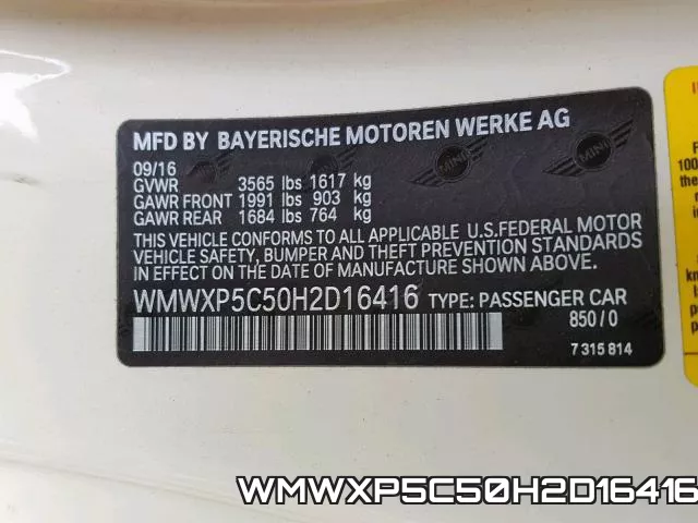 WMWXP5C50H2D16416 фото 2
