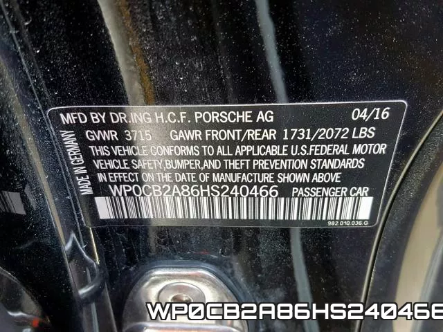 WP0CB2A86HS240466 фото 2