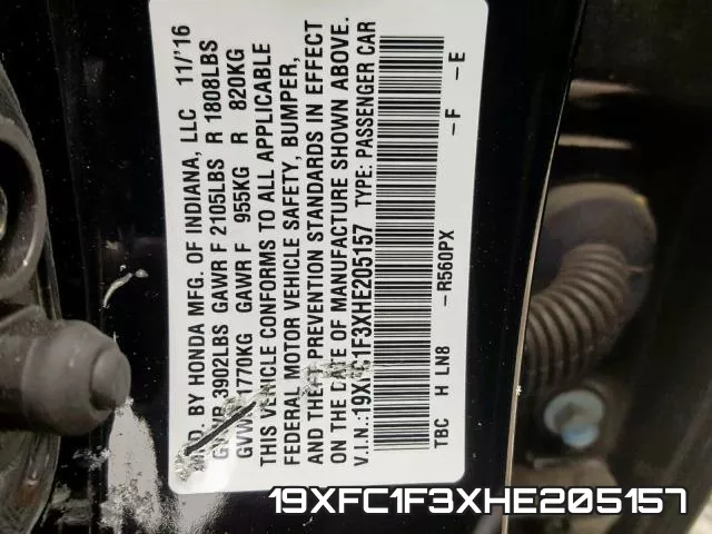 19XFC1F3XHE205157 фото 2