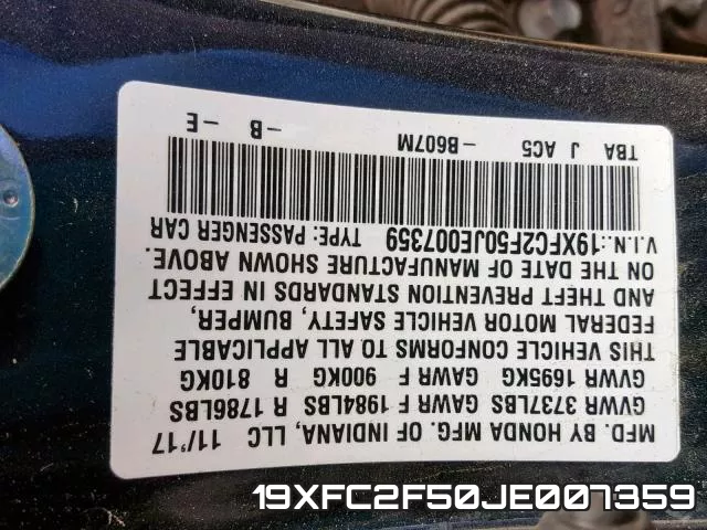 19XFC2F50JE007359 фото 2