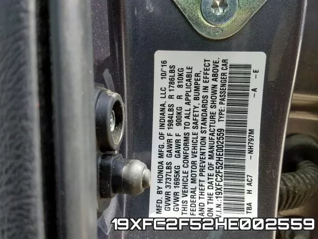 19XFC2F52HE002559 фото 2