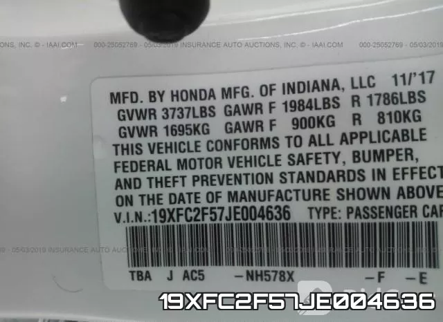 19XFC2F57JE004636 фото 10