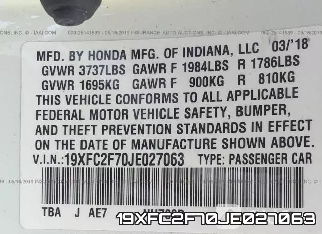 19XFC2F70JE027063 фото 9