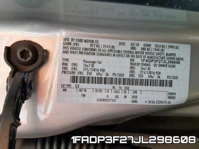 1FADP3F27JL298608 фото 2