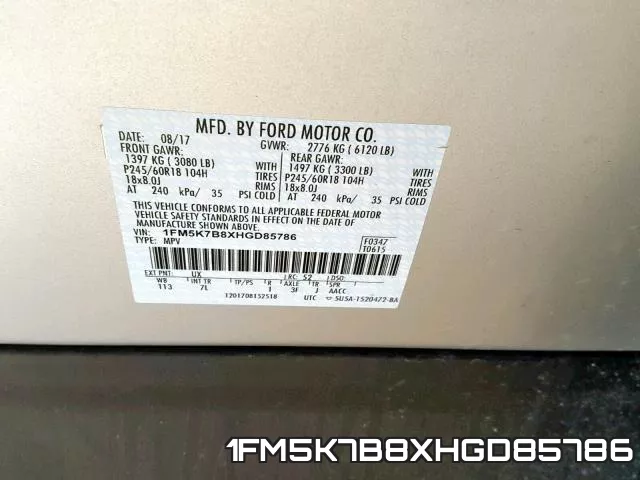1FM5K7B8XHGD85786 фото 2