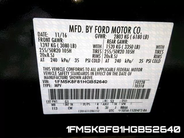 1FM5K8F81HGB52640 фото 2
