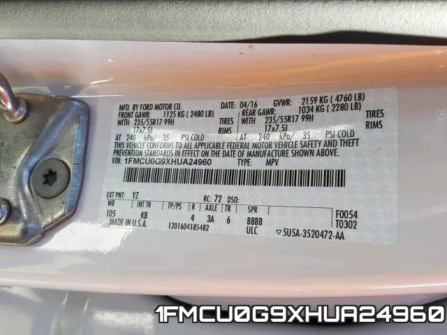 1FMCU0G9XHUA24960 фото 2