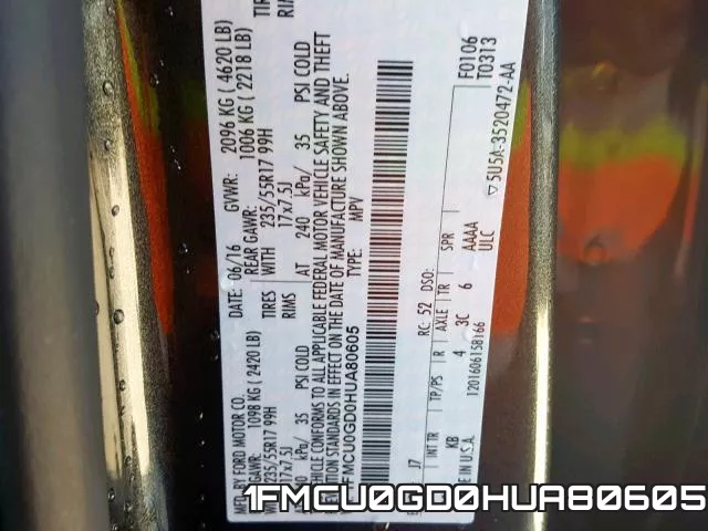 1FMCU0GD0HUA80605 фото 2