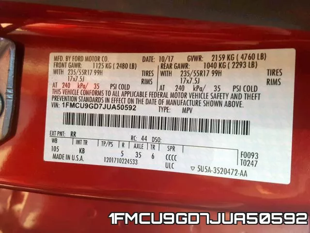 1FMCU9GD7JUA50592 фото 2