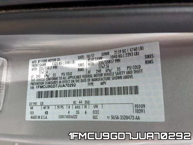 1FMCU9GD7JUA70292 фото 2