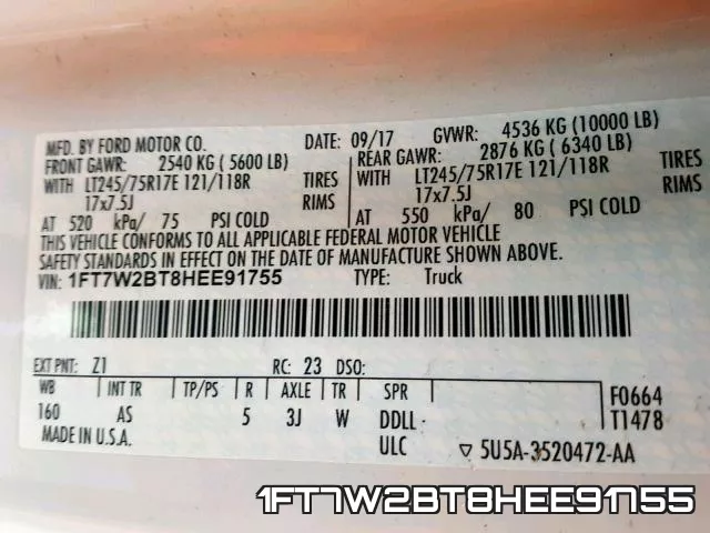 1FT7W2BT8HEE91755 фото 2